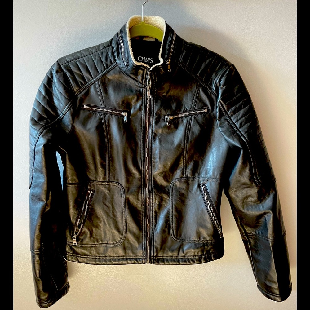 CHAPS ladies black pleather jacket M